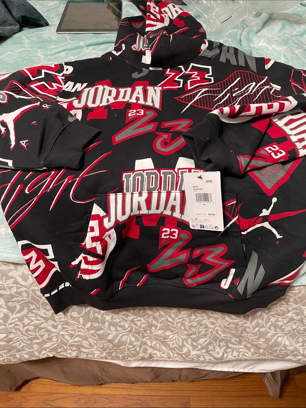 Jordan Black Red & White All-Over Graphic Hoodie